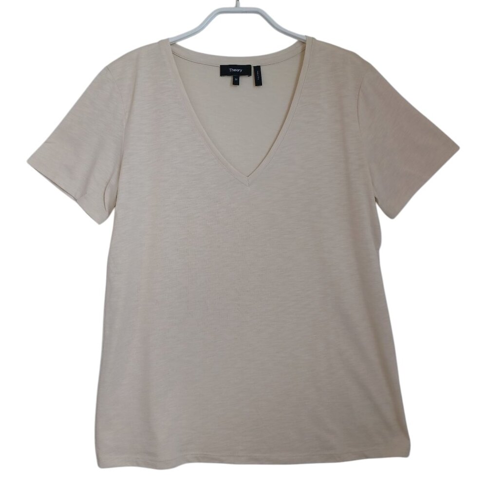 Theory‎ Tee Shirt Modal Cotton V Neck Short Sleeve Neutral Tan Womens Medium